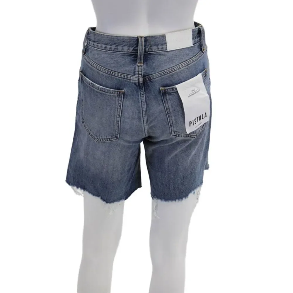 Pistola Womens Zipper Fly Distressed Fringe Denim Shorts Blue Size 24